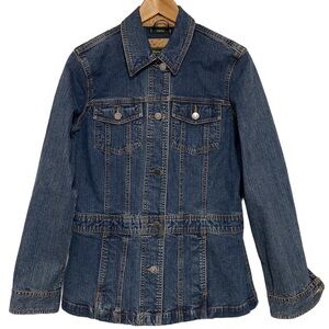 Eddie Bauer Stretch Denim Jean Jacket Blue Floral Lined Women’s Tall Medium